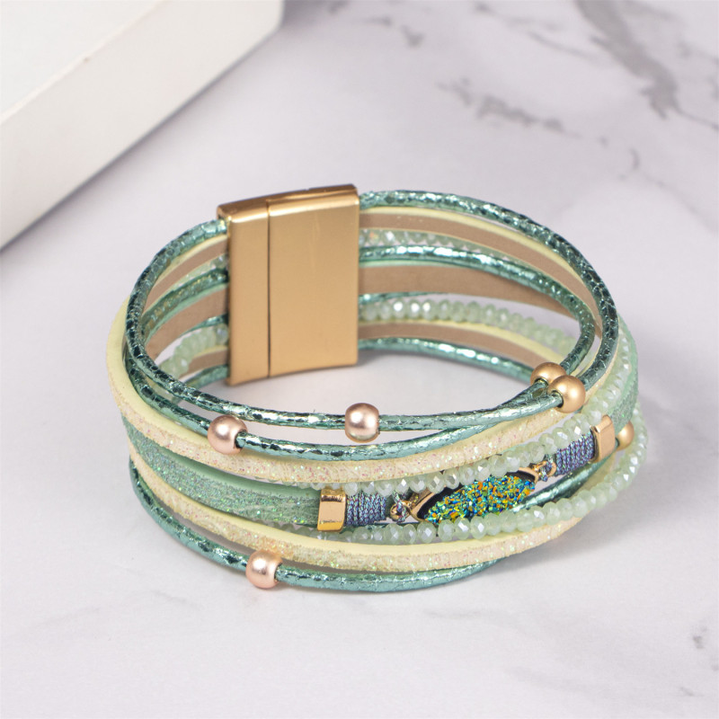 Fashion Bohemian Style Women's Bracelet European and American Style PU Leather Bracelet New Alloy Magnetic Clasp Multi-layer Leather Jewelry