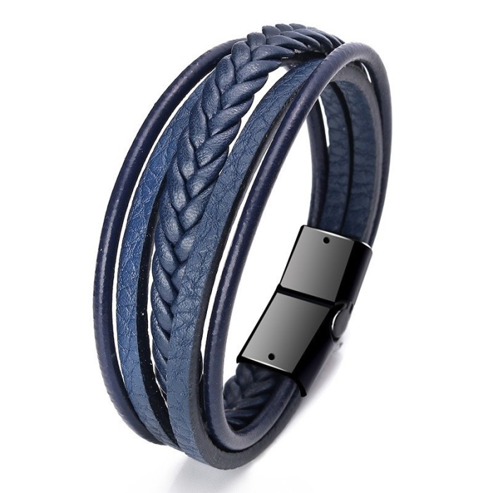 Cross-Border New Accessories Handmade Rope Leather Ethnic Style Bracelet Men's Bangle Magnetic Bracelet European and American Jewelry