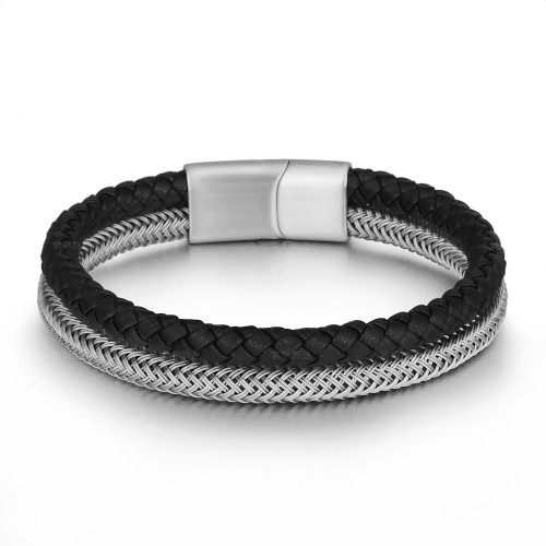 2021 New Amazon Steel Wire Double Layer Braided Stainless Steel Bracelet Leather Bracelet Men's Titanium Alloy Bracelet