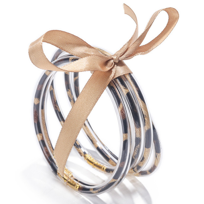 Amazon 2022 Creative New Multi-layer Silicone Transparent Gold Powder Bowknot Bracelet Ribbon Bangle Bracelet Set