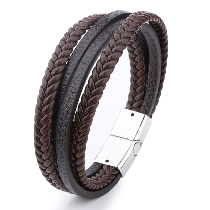 Original Small Accessories Retro Men's Accessories Handmade Braided Leather Cord European and American Bracelet DIY Alloy Magnetic Clasp Cross-Border