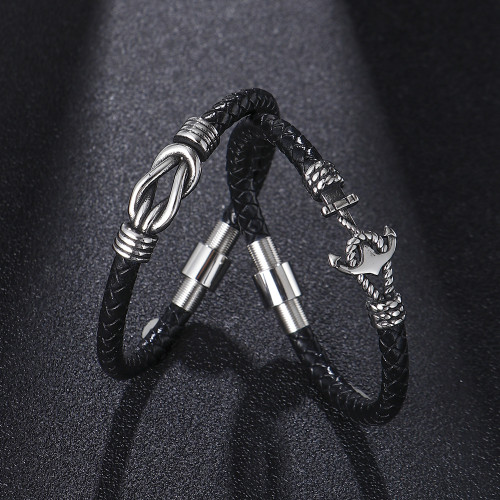 Amazon Cross-Border Hot Sale Retro Style Stainless Steel Handmade Braided Rope Anchor Bracelet Men's Titanium Steel Bracelet