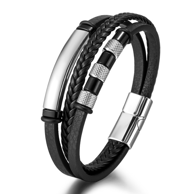 Cross-Border Fashion Commuting Woven PU Leather Rope Bracelet Men's Simple Fashion Zinc Alloy Magnetic Buckle Bracelet Personalized Jewelry