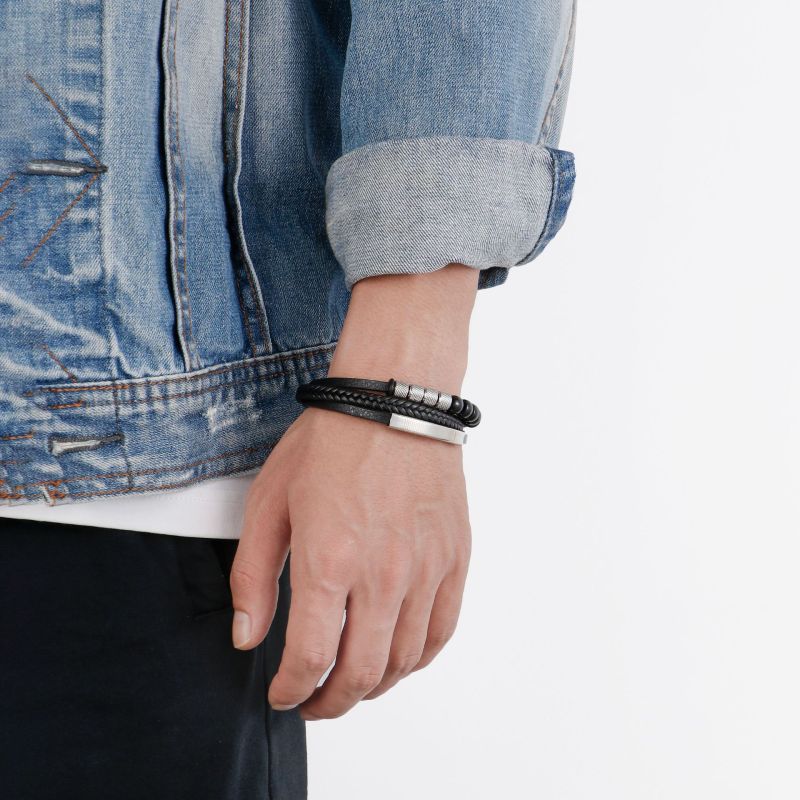 European and American Style Leather Woven Natural Stone Beaded Bracelet for Men, Multi-layer Zinc Alloy Magnetic Clasp Fashion Bracelet In Stock