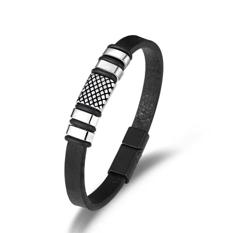 Teme Amazon Hot Selling Cross-Border Jewelry Punk Style Men's Bracelet Genuine Leather Alloy Magnet Buckle Men's Hip-Hop Bracelet
