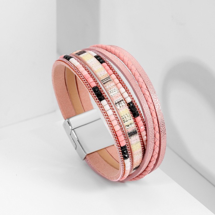 Bohemian Style Cross Multi-layer Bracelet New Exotic Ethnic Style Stone Bracelet High-end Leather Bracelet