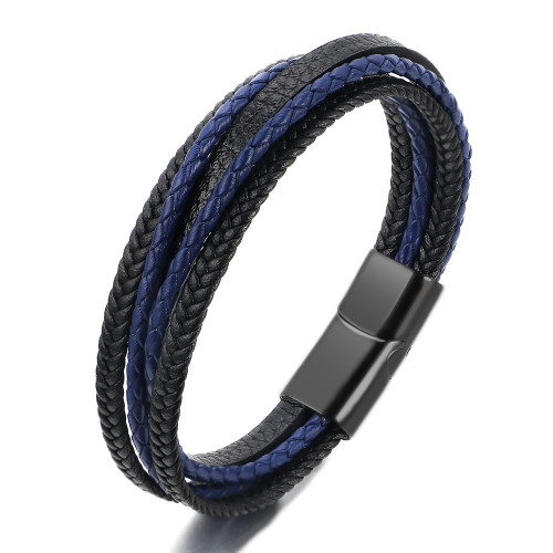 Cross-Border New Retro Leather Bracelet for Men, Vintage Hand-Woven Leather Cord, European and American Style Magnetic Clasp Bracelet, In Stock