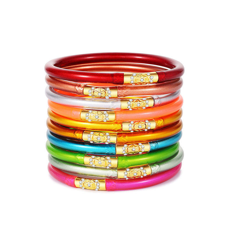 PVC Silicone Tube Gold Powder Dopamine Women's Bracelet Zinc Alloy Hexagram Inlaid with Diamonds European and American Fashion Jelly Bracelet