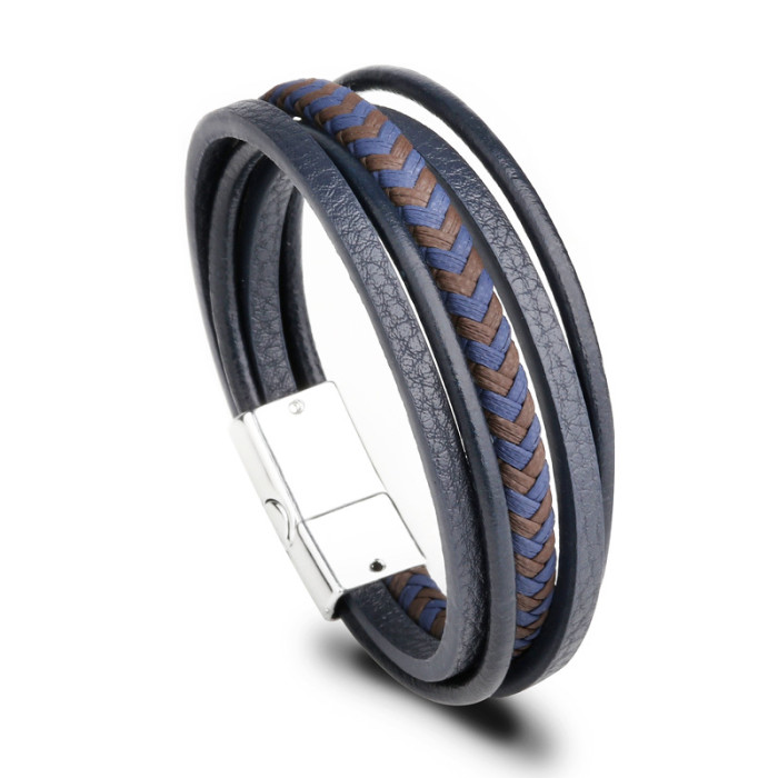 Cross-Border New Accessories Handmade Rope Leather Ethnic Style Bracelet Men's Bangle Magnetic Bracelet European and American Jewelry