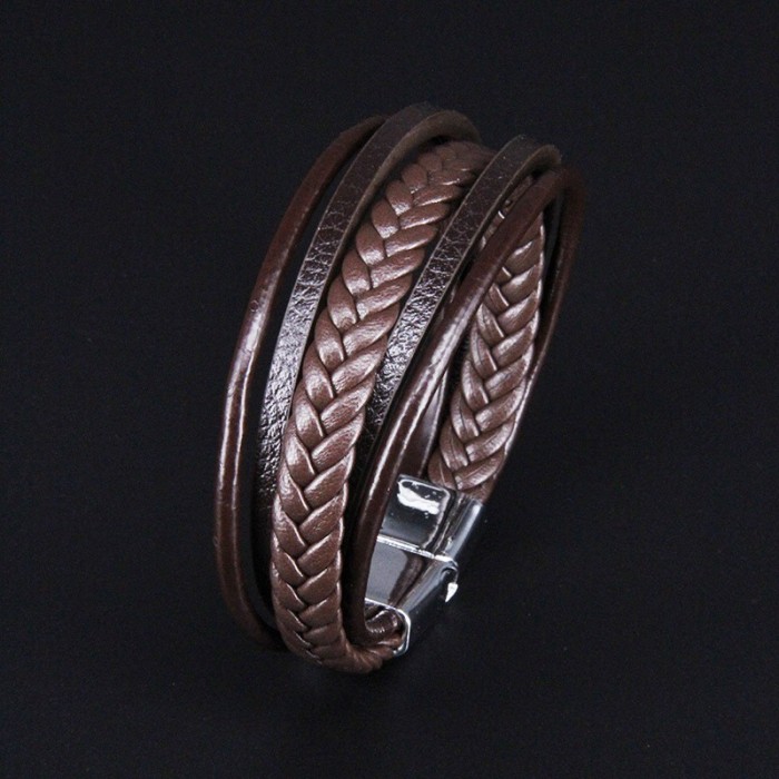 Amazon Hot Sale Foreign Trade Multi-layer Hand-woven Bracelet Men's Accessories Leather Rope Magnetic Retro Bracelet