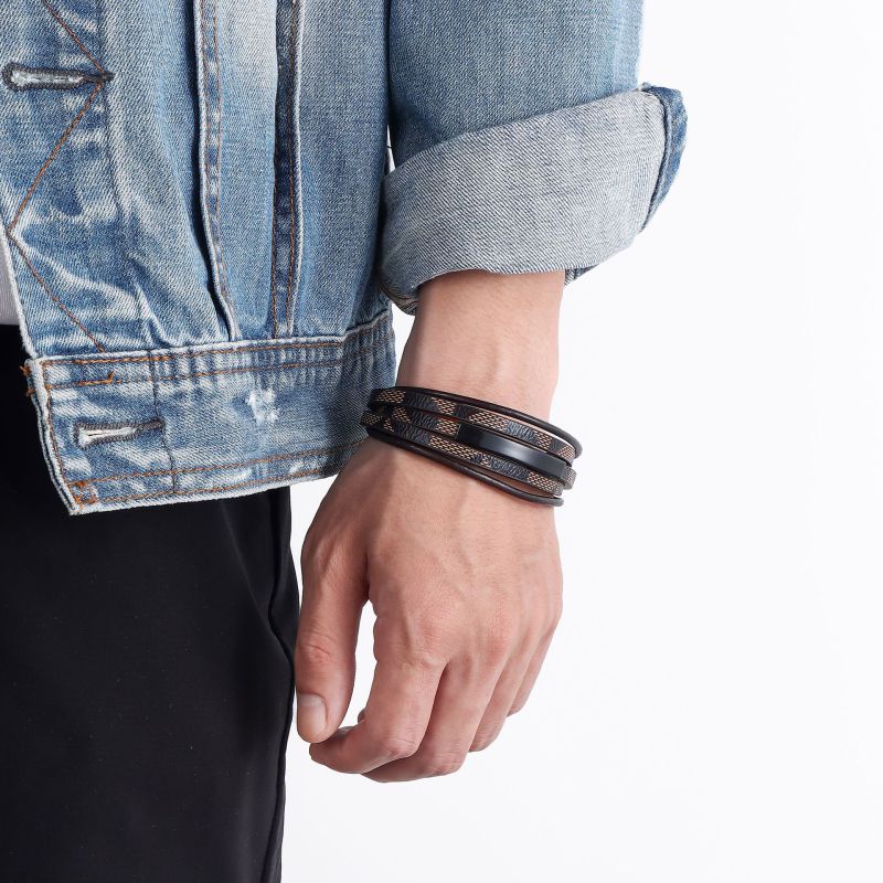 Amazon New Men's Woven Vintage Leather Bracelet with Zinc Alloy Magnetic Clasp Multi-layer Artistic Retro Bangle