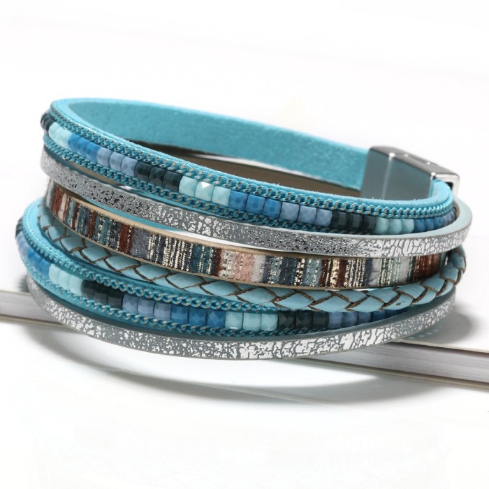 Bohemian Style Cross Multi-layer Bracelet New Exotic Ethnic Style Stone Bracelet High-end Leather Bracelet