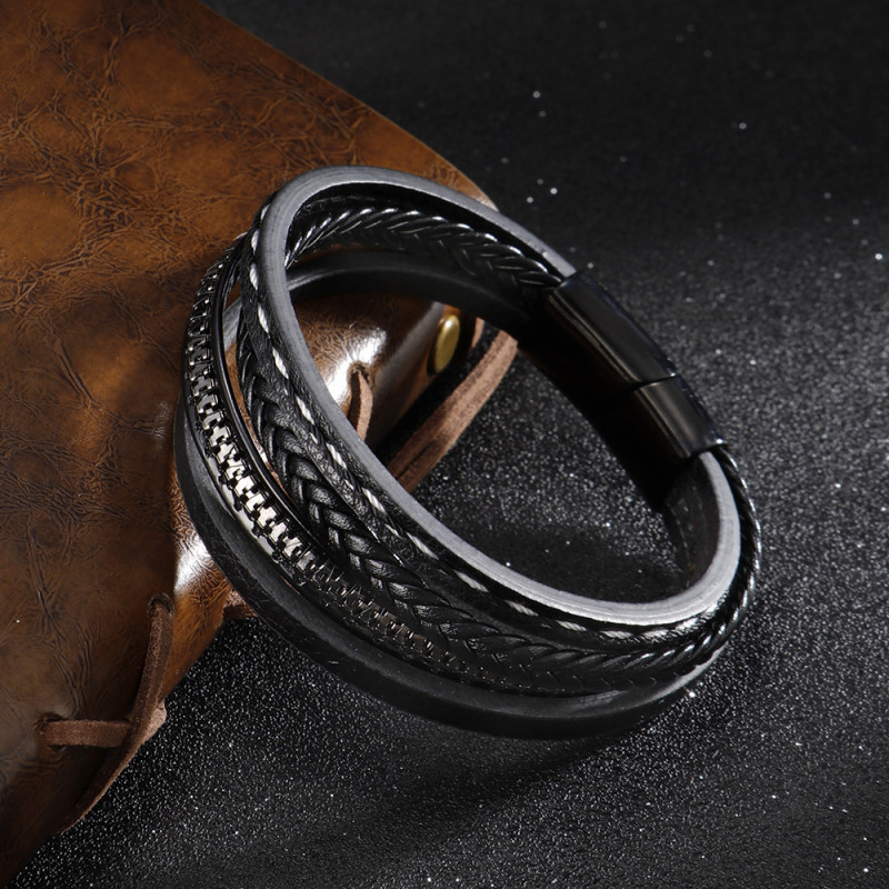 Cross-border E-commerce Original New Product Multi-layer Hand-woven Leather Bracelet Men's Personalized Magnet Buckle Bracelet Jewelry