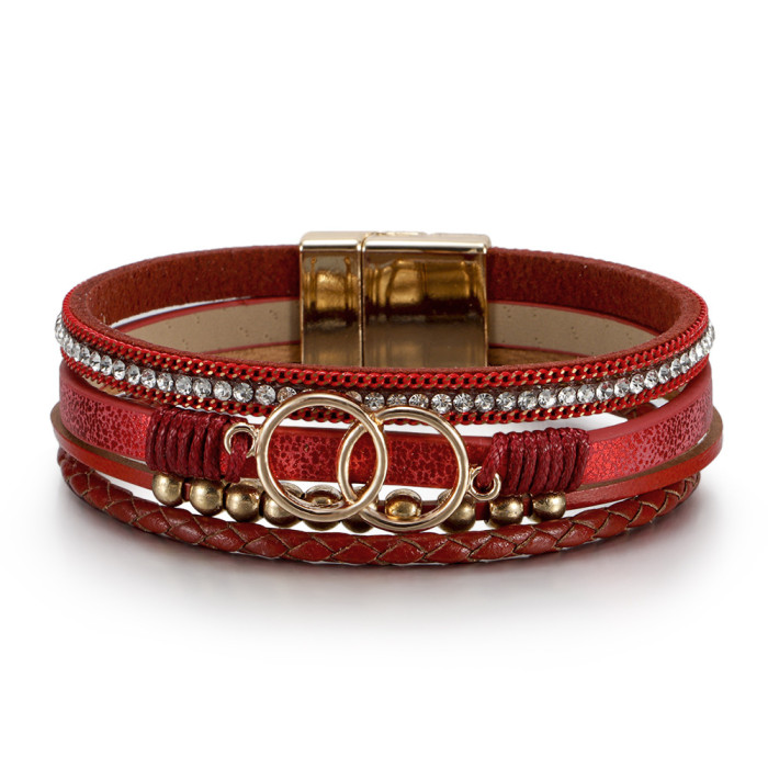 Hot Sale Simple Style Leather Bracelet Multi-Layer Handmade Women's Woven Bracelet Niche Accessories in Stock Wholesale