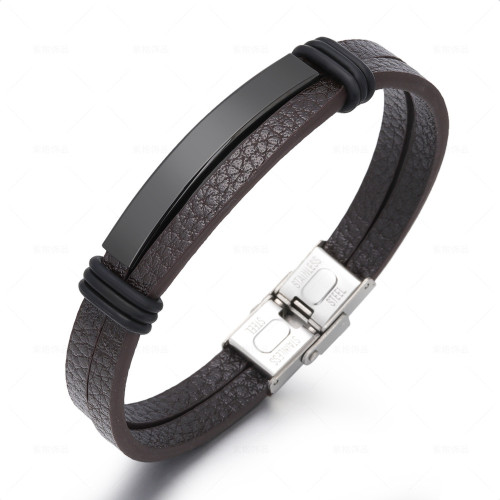 2022 Cross-Border E-commerce Punk Style Titanium Steel Braided Leather Couple Bracelets Student Handmade Fashion Jewelry Engravable