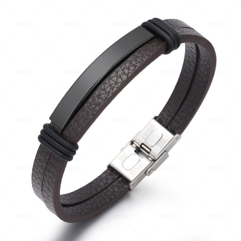 2022 Cross-Border E-commerce Punk Style Titanium Steel Braided Leather Couple Bracelets Student Handmade Fashion Jewelry Engravable