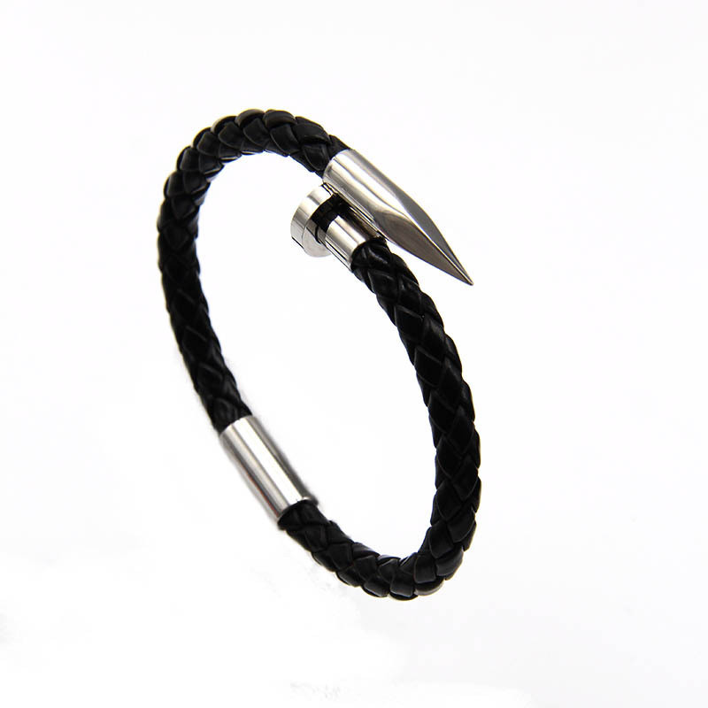 2022 Cross-Border E-commerce New Product Nail Bracelet Titanium Steel Jewelry Cowhide Accessories Stainless Steel Men's Bracelet Woven