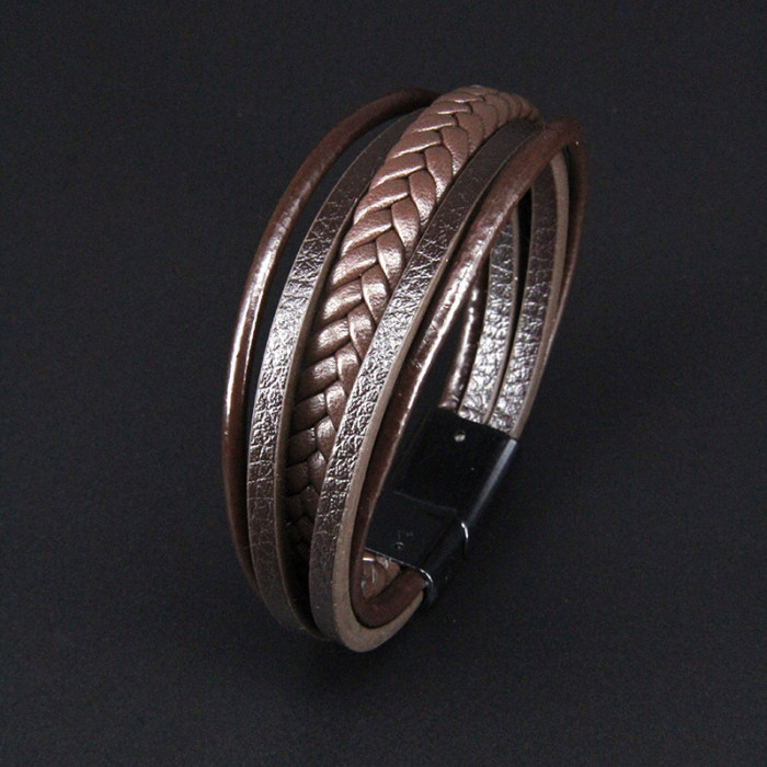 Amazon Hot Sale Foreign Trade Multi-layer Hand-woven Bracelet Men's Accessories Leather Rope Magnetic Retro Bracelet