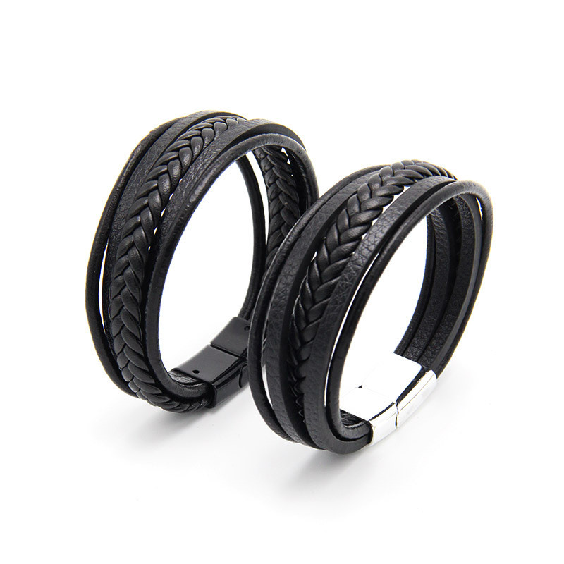 Amazon Hot Sale Foreign Trade Multi-layer Hand-woven Bracelet Men's European and American Accessories Leather Rope Magnetic Retro Bracelet