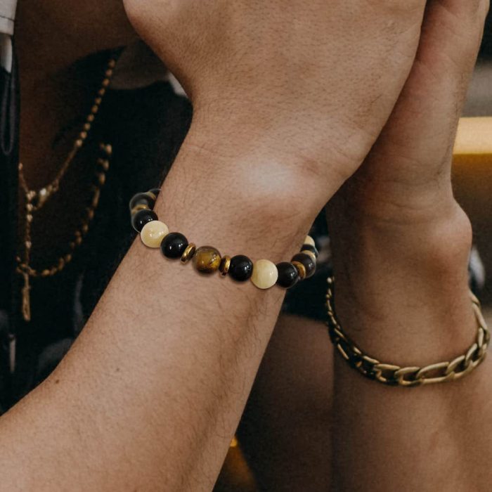 Cross-Border Luxury Tiger Eye Obsidian Bracelet for Men and Women Couples Friendship Agate Beads Bracelet Boutique New Beaded Bracelet