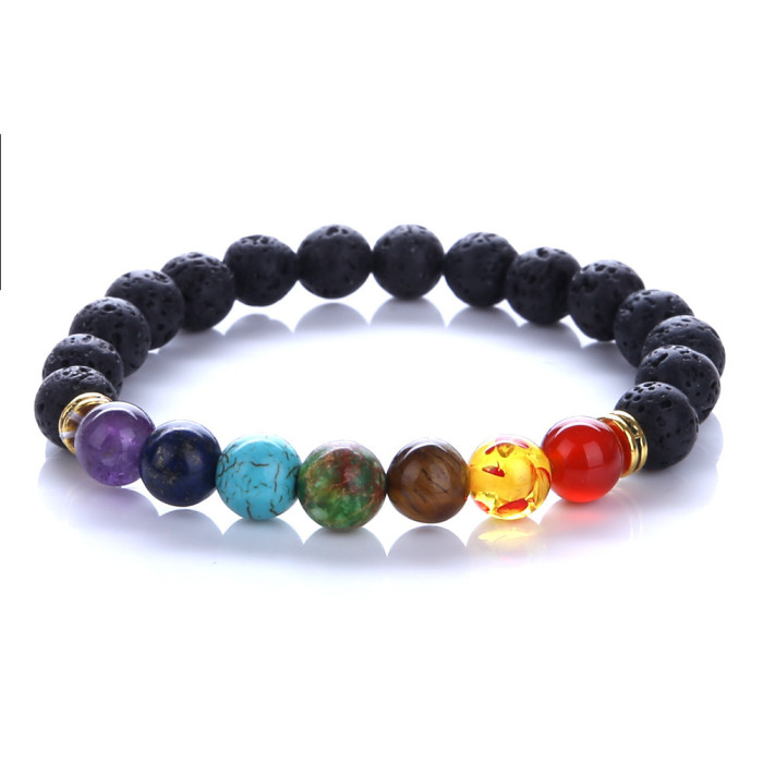 Cross-Border Exclusive Colorful Volcanic Stone Yoga Bracelet Wholesale Agate Bracelet Amethyst Jewelry Amazon Hot Item