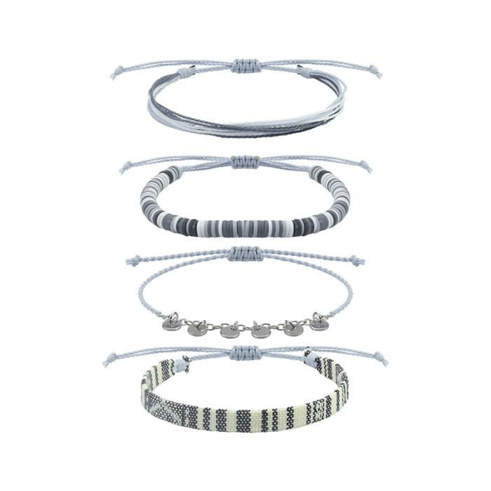 New Bohemian Style Wax Thread Woven Bracelet Soft Clay Friendship Exchange Bracelet 4-Piece Set