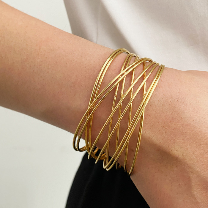 Fashion Trend Bracelet Minimalist Personality Multi-layer Hollow Open Arm Ring Niche Light Luxury Geometric Cross Hand Jewelry