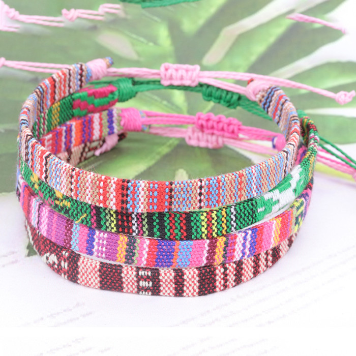 Amazon Hot-Selling Nepal Style Cotton Linen Woven Fabric Rainbow Anklet Versatile Colorful Adjustable Wide Anklet Rope