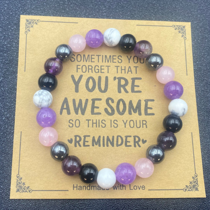 Cross-Border Amethyst Heart Bracelet Pink Zebra Obsidian Volcanic Stone Red Vein Stone Bracelet Amazon Bestseller