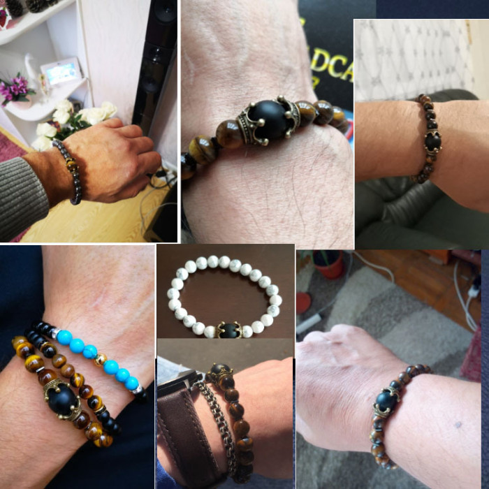 Cross-Border New Charm Men's Bracelet Fashion Luxury Alloy Crown Tiger Eye Stone Bead Bracelet Jewelry for Men