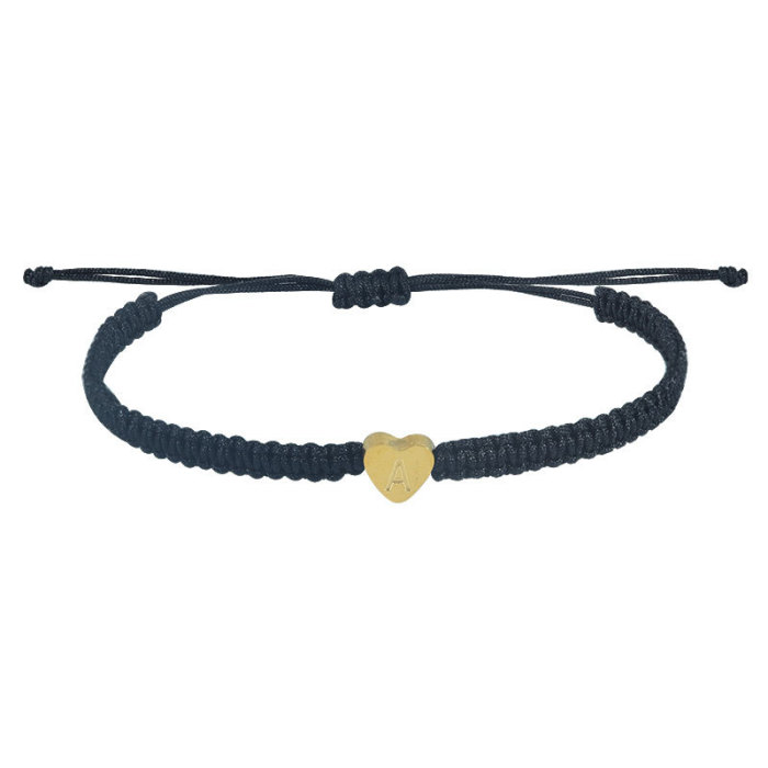 Cross-Border Hot Item 26 Heart Letters 18K Gold Stainless Steel Braided Adjustable Engraved Friendship Bracelet