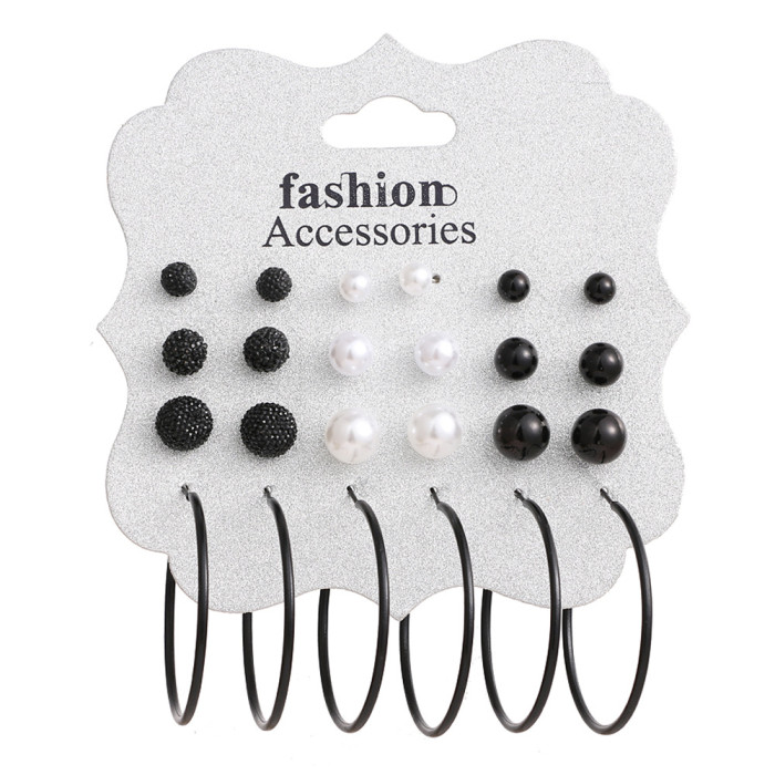 Exaggerated Pearl Stud Earrings Geometric Circle with Rhinestones Alloy Earrings 12 Pairs Set Hoop Earrings, Jewelry...