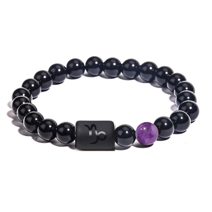 Amazon New Twelve Constellation Elastic Bracelet Men's Tigereye Agate Mixed Colorful Beads Sub-Bracelet Wish Hot Sale