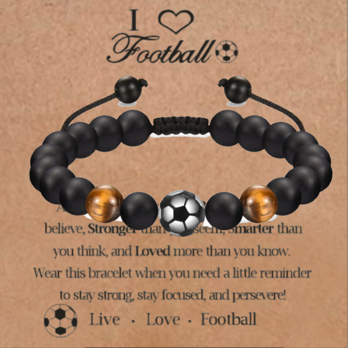 Amazon Hot Selling Obsidian Matte Braided Bracelet Men's Football Fashion Tiger Eye Stone Volcanic Stone Beaded Bracelet