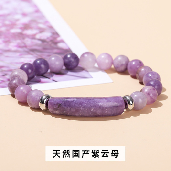 European and American Cross-Border Amazon Pink Quartz Bracelet Green Aventurine Tiger Eye Raw Stone Beaded Bracelet Simple Fashionable Trendy Bracelet Jewelry