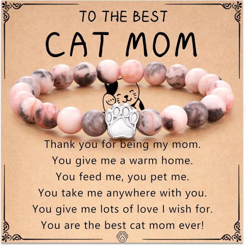 Amazon New Pink Zebra Cat Paw Bracelet Birthday Gift Woven Heart Handmade Bracelet Cross-Border Product