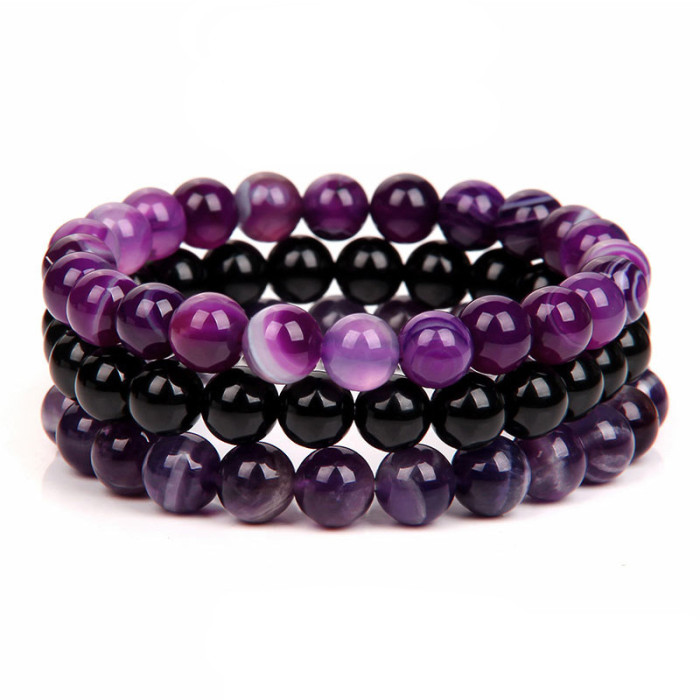 Cross-Border New 8MM Tiger Eye Stone Bracelet Turquoise Hematite Amethyst Set Bracelet for Women and Men Jewelry