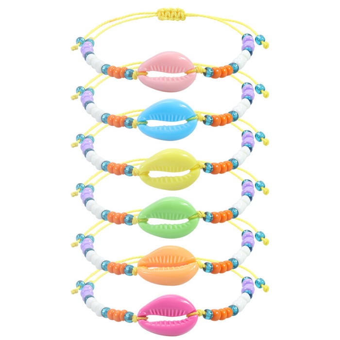Cross-Border Hot Sale INS Style Acrylic Shell Bracelet Colorful Rice Beads Woven Hand Jewelry Bohemian Bracelet In Stock