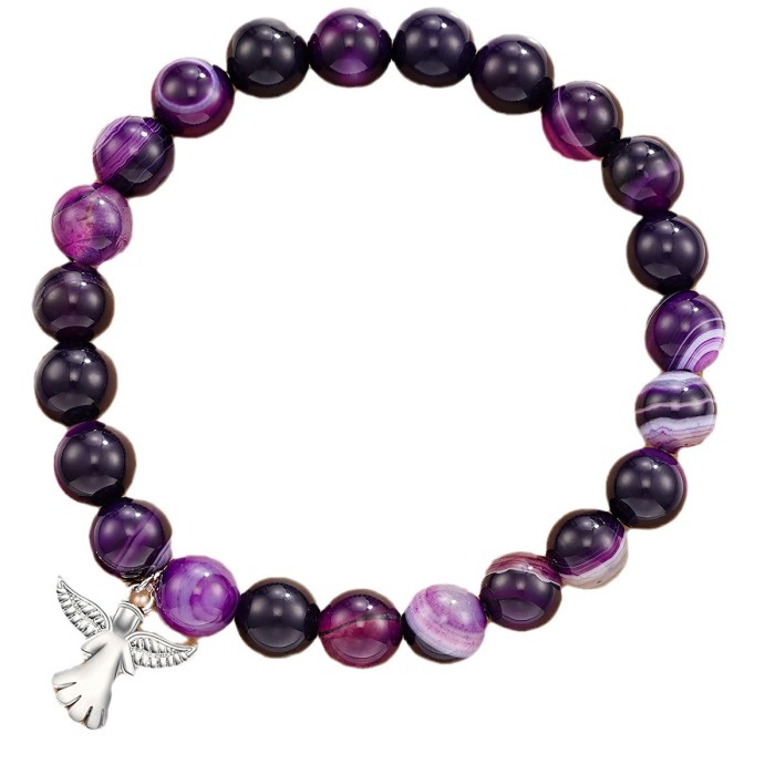 Amazon Bestselling Pink Zebra Purple Striped Agate Bracelet Free Angel Best Friend Couple Gift Bracelet Wholesale