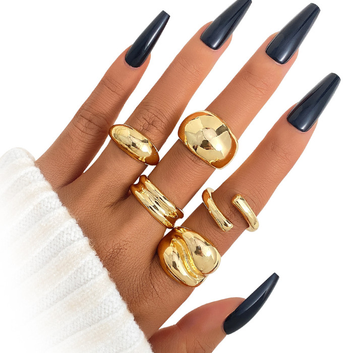 European and American Cross-Border Jewelry Geometric Design Sense Curved Ring Female Joint Ring Open Ring Set Female Wholesale