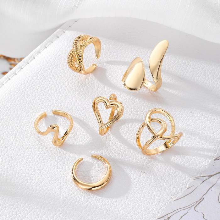 European and American Cross-Border Simple Irregular Hollow Arc Ring 6-Piece Set Design Open Smooth Exaggerated Ring Set