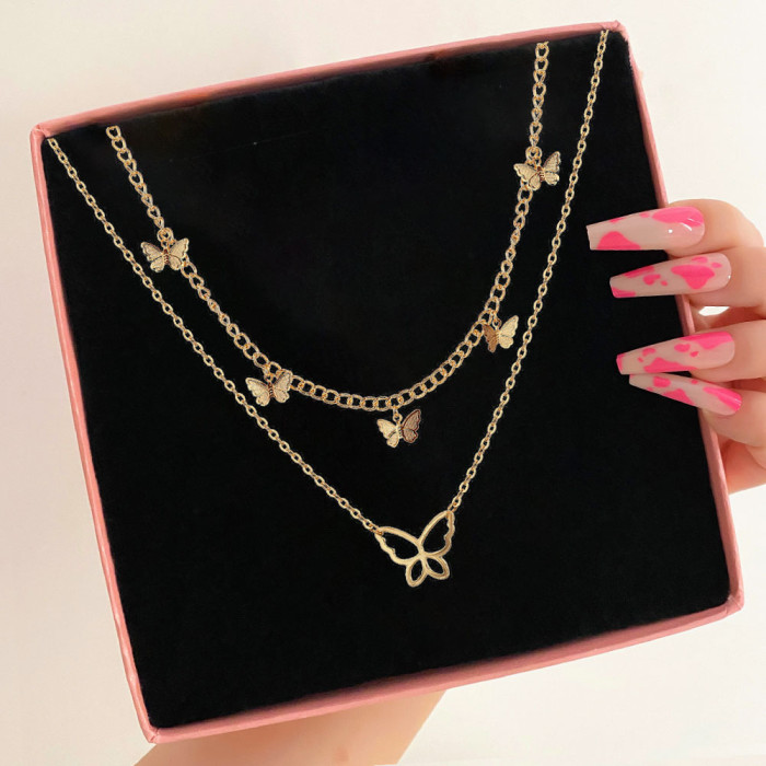 Jewelry Fashion Stone-Studded Pentagram Crescent Pendant Multi-Layer Stacking Necklace Personality Clavicle Chain N...