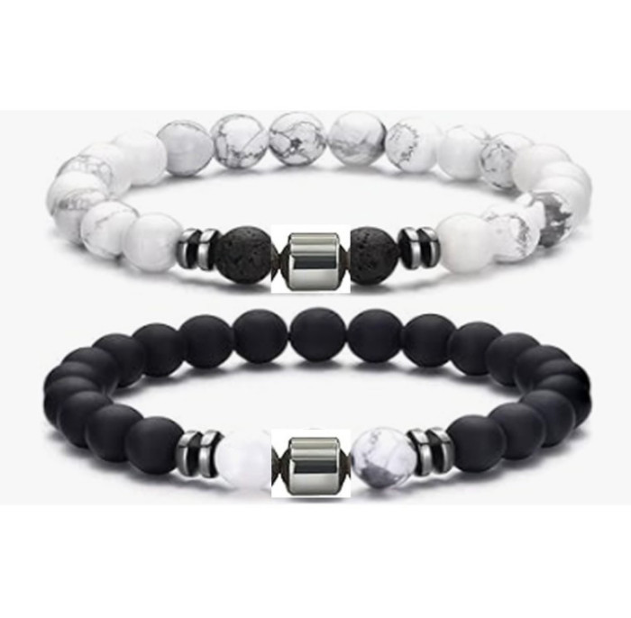Hot-Selling Amazon European and American Men's Fashion Tiger Eye Volcanic Stone Bracelet White Pine Snowflake Bracelet Versatile Accessories