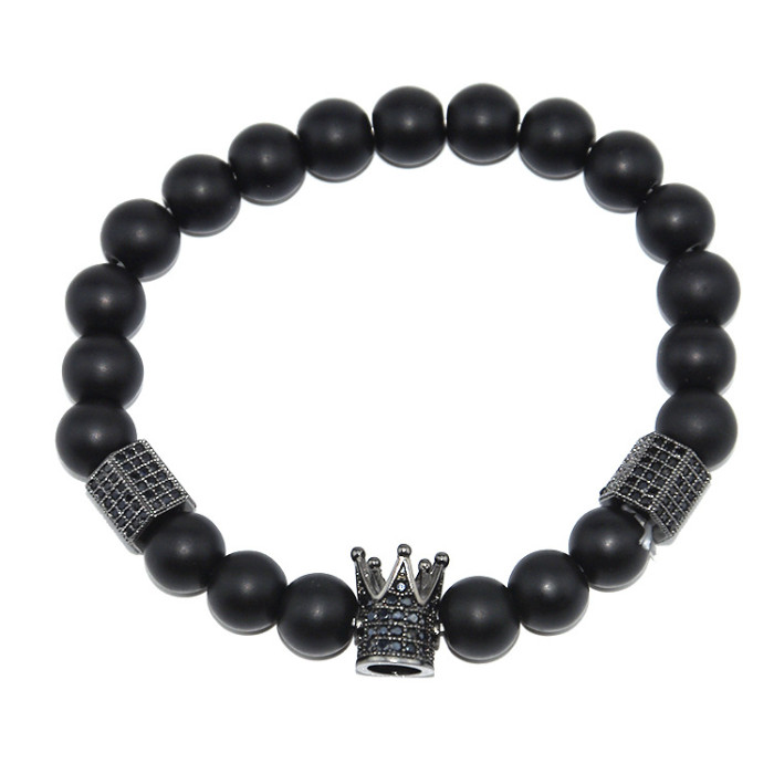 European and American Cross-Border Tiger Eye Stone Copper Micro-Inlaid Elastic Bracelet Black Matte Zircon Ball Punk Style Bracelet Two-Piece Set Wholesale