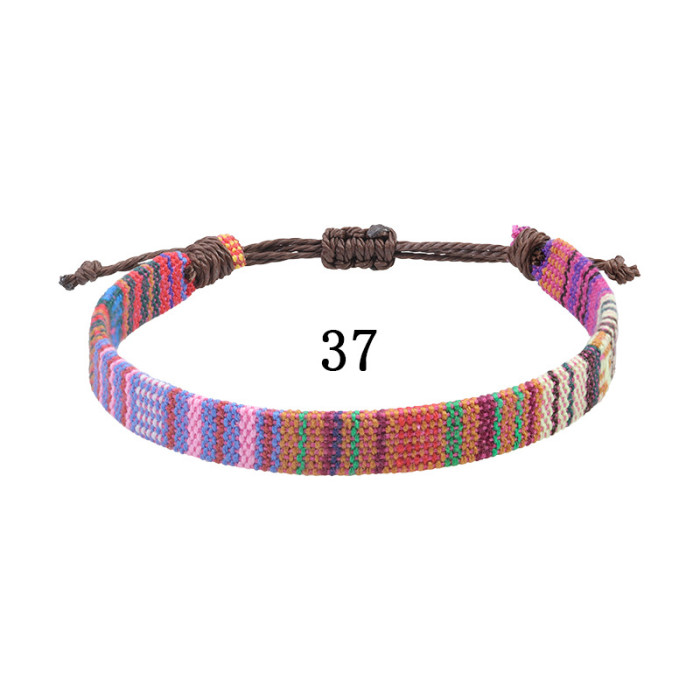 Amazon Hot-Selling Nepal Style Cotton Linen Woven Fabric Rainbow Anklet Versatile Colorful Adjustable Wide Anklet Rope
