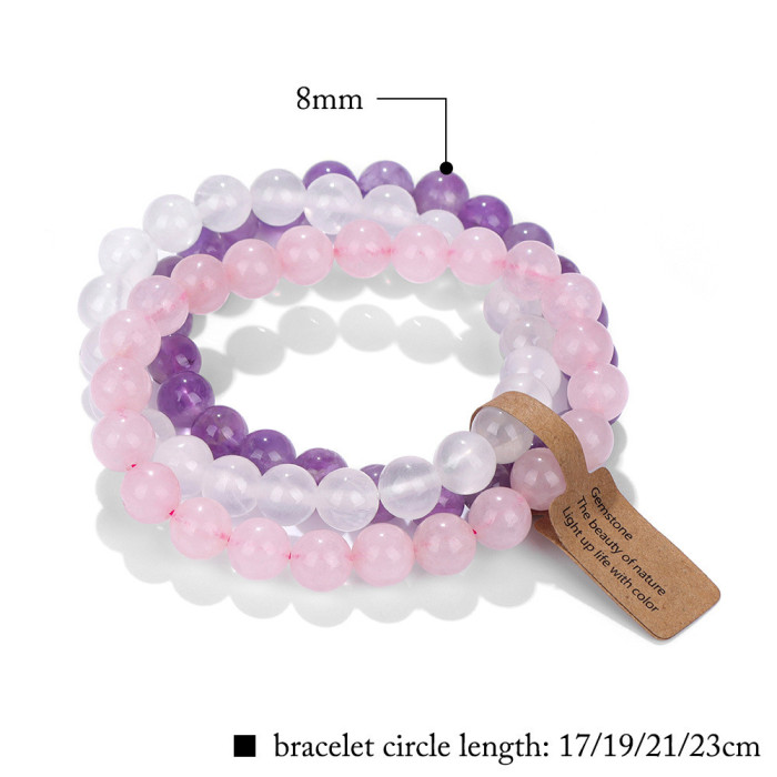 New Product Label Three-Striped Stone Bead Bracelet Set European and American Cross-Border Cat's Eye Bead Agate Unisex Elastic Bracelet