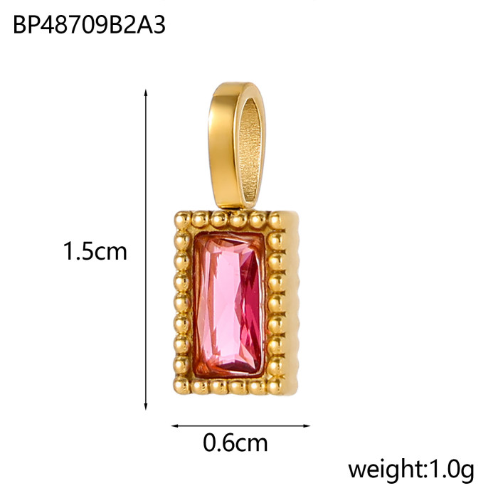 Fashion Square Niche Design Zircon Colorful Zircon Accessories Pendant Stainless Steel Accessories Wholesale