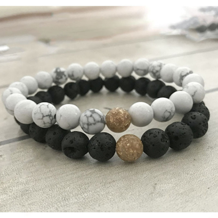 Cross-Border White Pine Tiger Eye Volcanic Stone Couple Bracelet Fresh Sweet Handmade Frosted Hand Jewelry Unisex Wholesale
