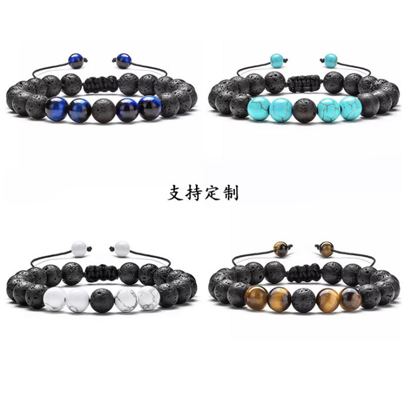 Cross-Border Hot Selling Seven Veins Alloy Jewelry Bracelet Colorful Volcanic Stone Turquoise Tiger Eye Yoga Woven Bracelet Bangle
