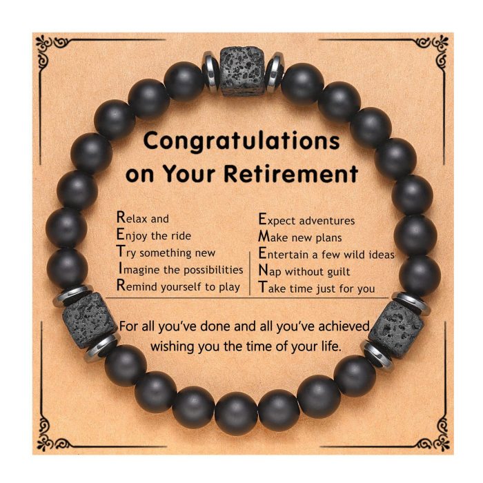 Amazon Hot-Selling Black Matte Square Volcanic Stone Bracelet Father's Day Gift Father's Day Card Bracelet